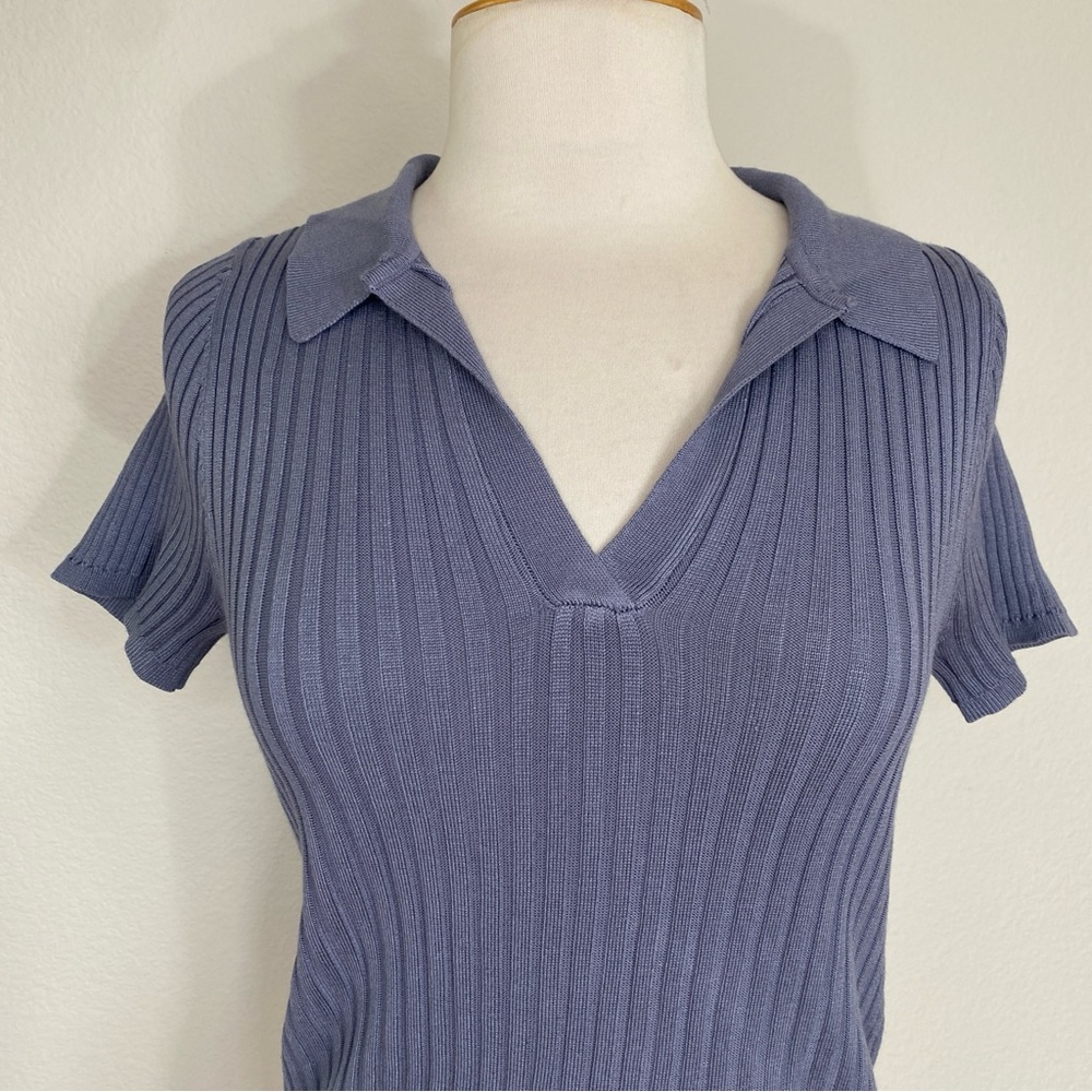 Talent Blue Gray Collared Ribbed V Neck Short Sleeve Soft Stretch Shirt Size 1X - Picture 5 of 15
